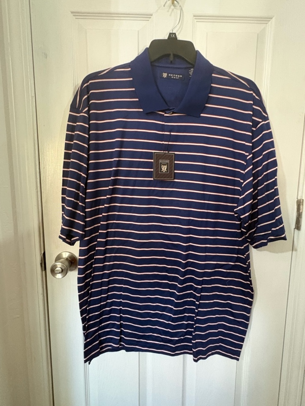 Oxford Men's Striped Navy Polo with White Lines